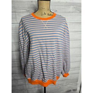 Classic Oversized Striped Blue Orange Long Sleeve Shirt Small